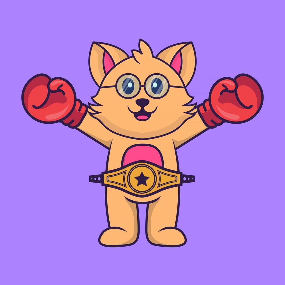 Cute cat in boxer costume with champion belt. vector