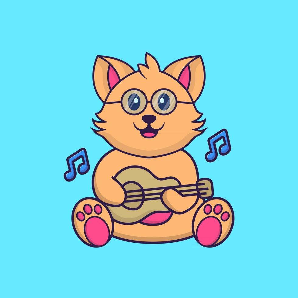 Cute cat playing guitar. vector