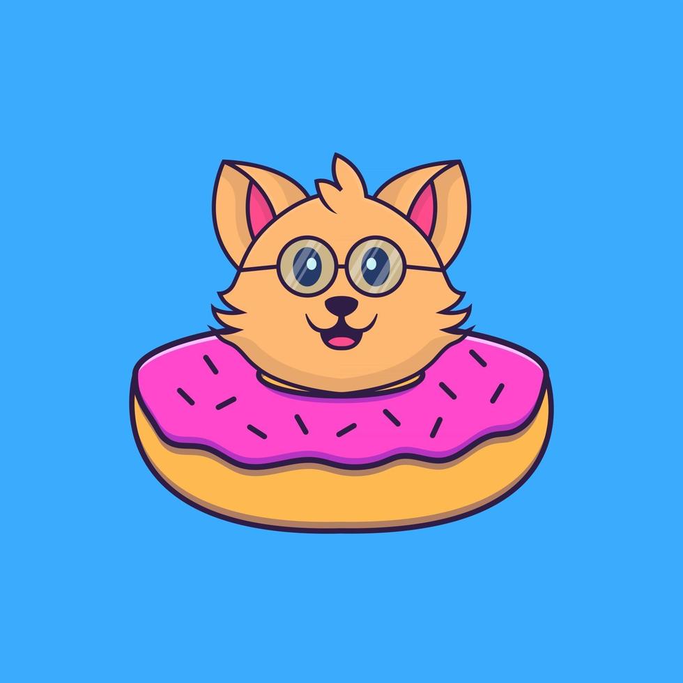 Cute cat with a donut on his neck. vector