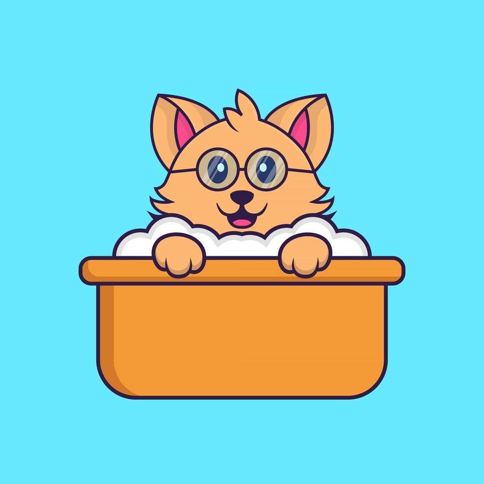 Cute cat taking a bath in the bathtub. vector