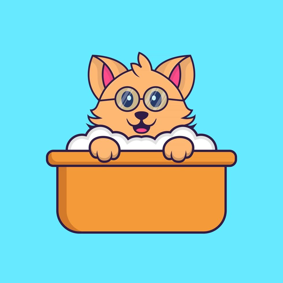 lindo gato tomando un baño en la bañera. vector