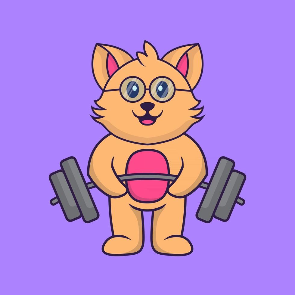 Cute cat lifts the barbell. vector