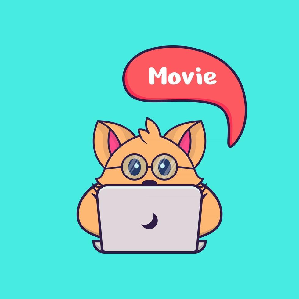 Cute cat is watching a movie. vector