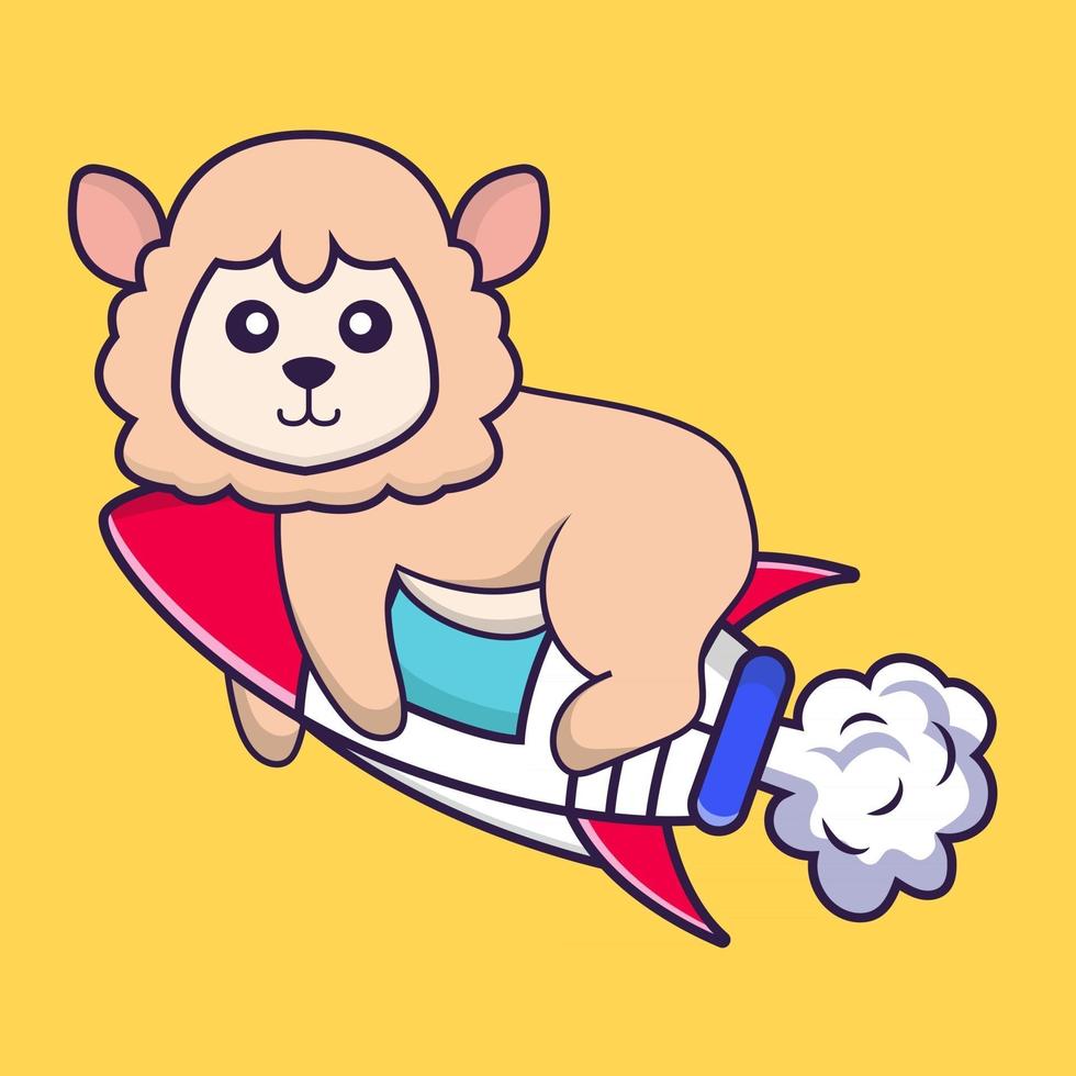 Cute sheep flying on rocket. vector