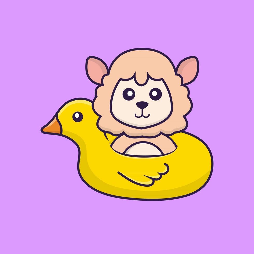 Cute sheep With Duck buoy. vector
