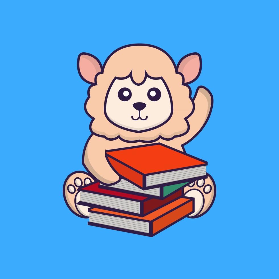 Cute sheep reading a book. vector