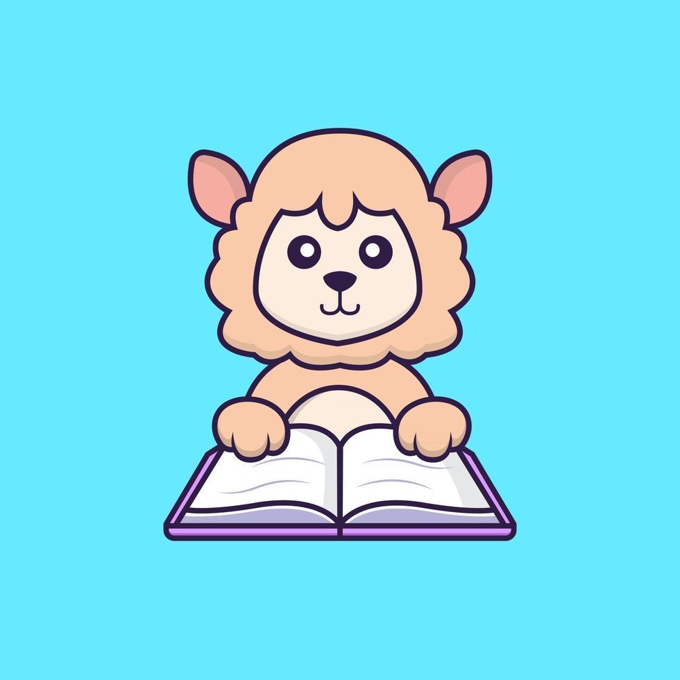 Cute sheep reading a book. vector