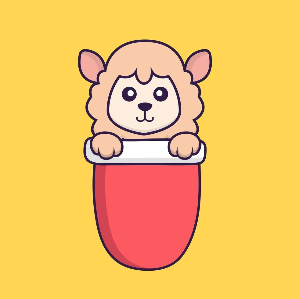 Cute sheep in red pocket. vector