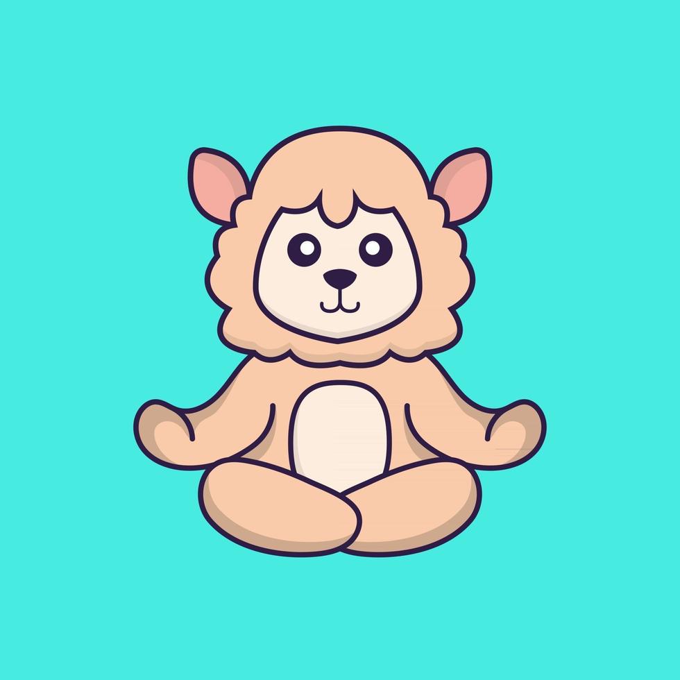 Cute sheep is meditating or doing yoga. vector