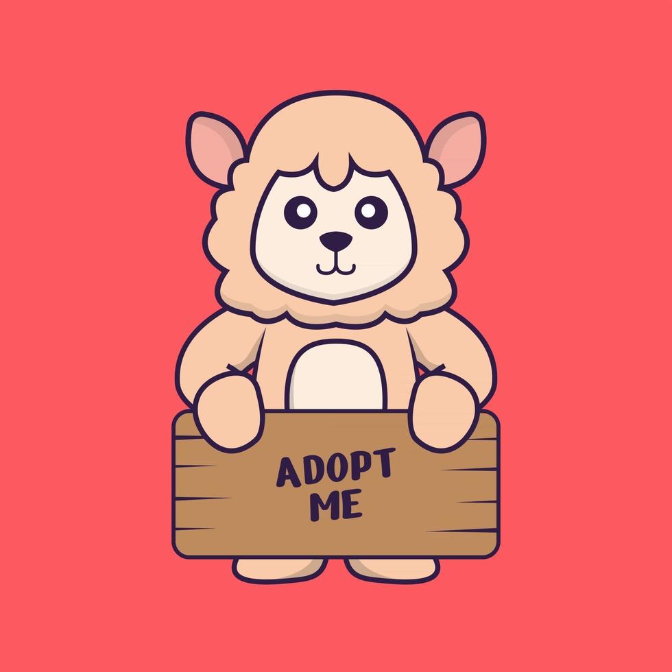 Cute sheep holding a poster Adopt me. vector