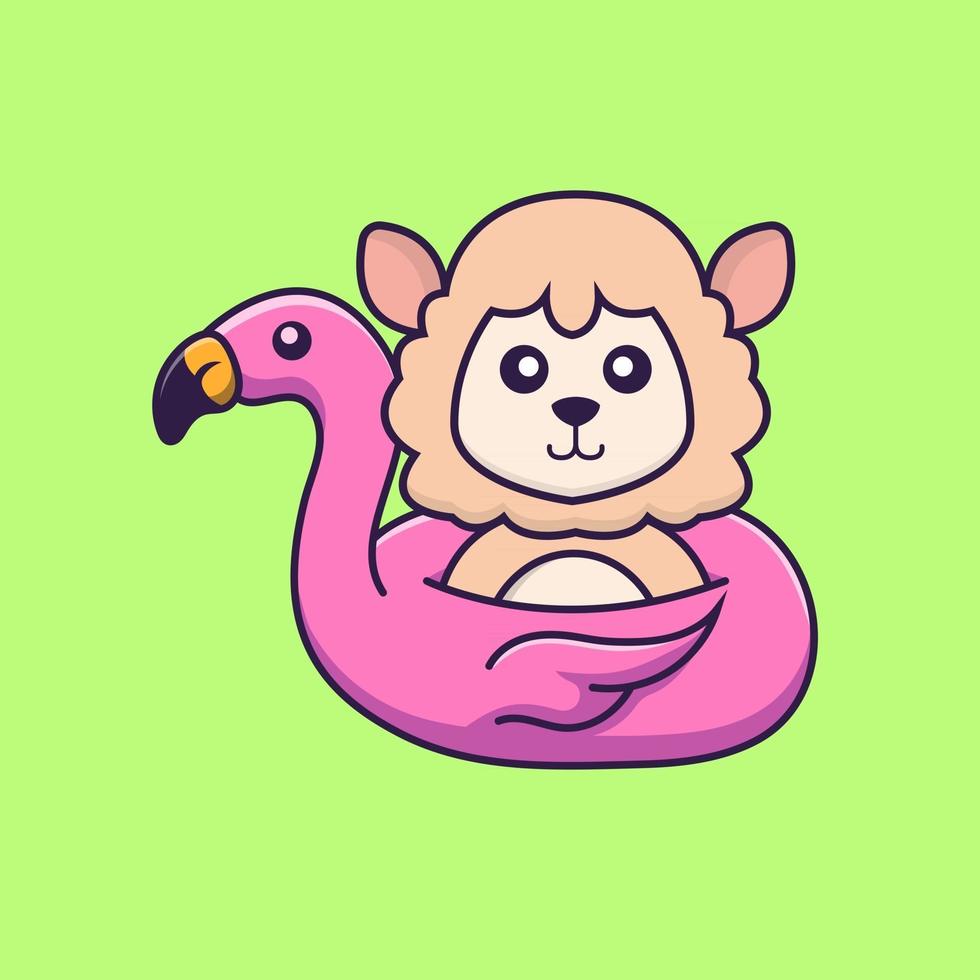 Cute sheep With flamingo buoy. vector