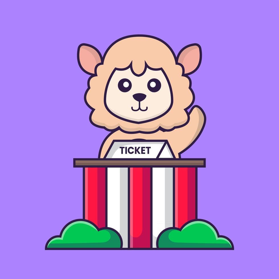 Cute sheep is being a ticket keeper. vector