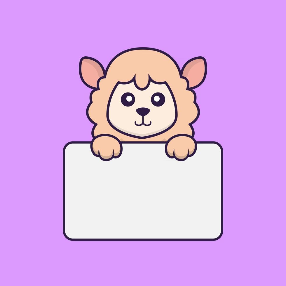 Cute sheep holding whiteboard. vector