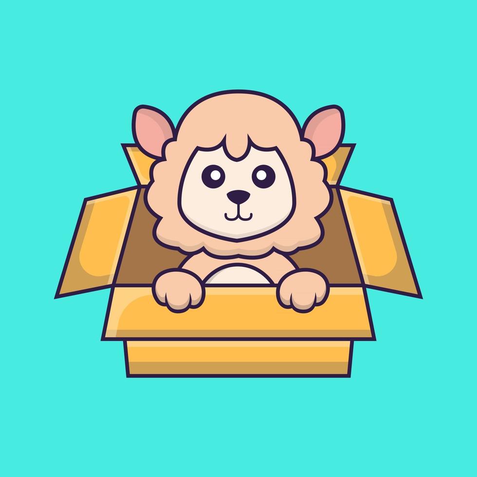 Cute sheep Playing In Box. vector