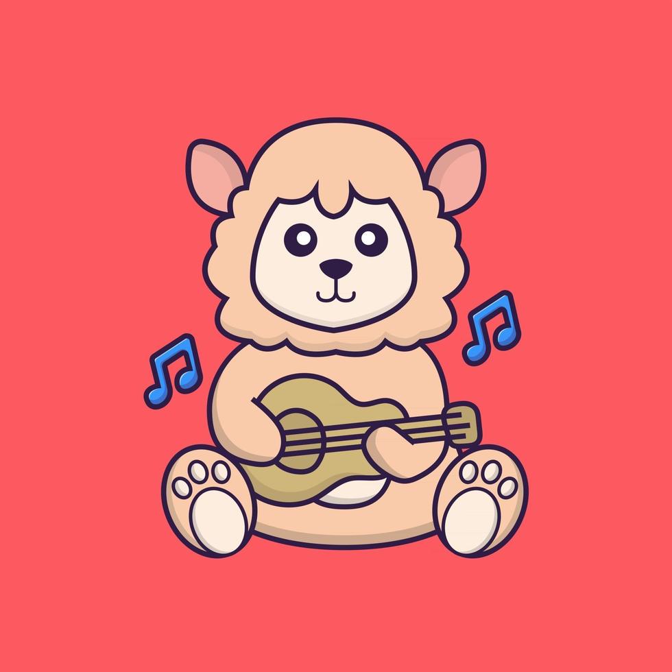 Cute sheep playing guitar. vector