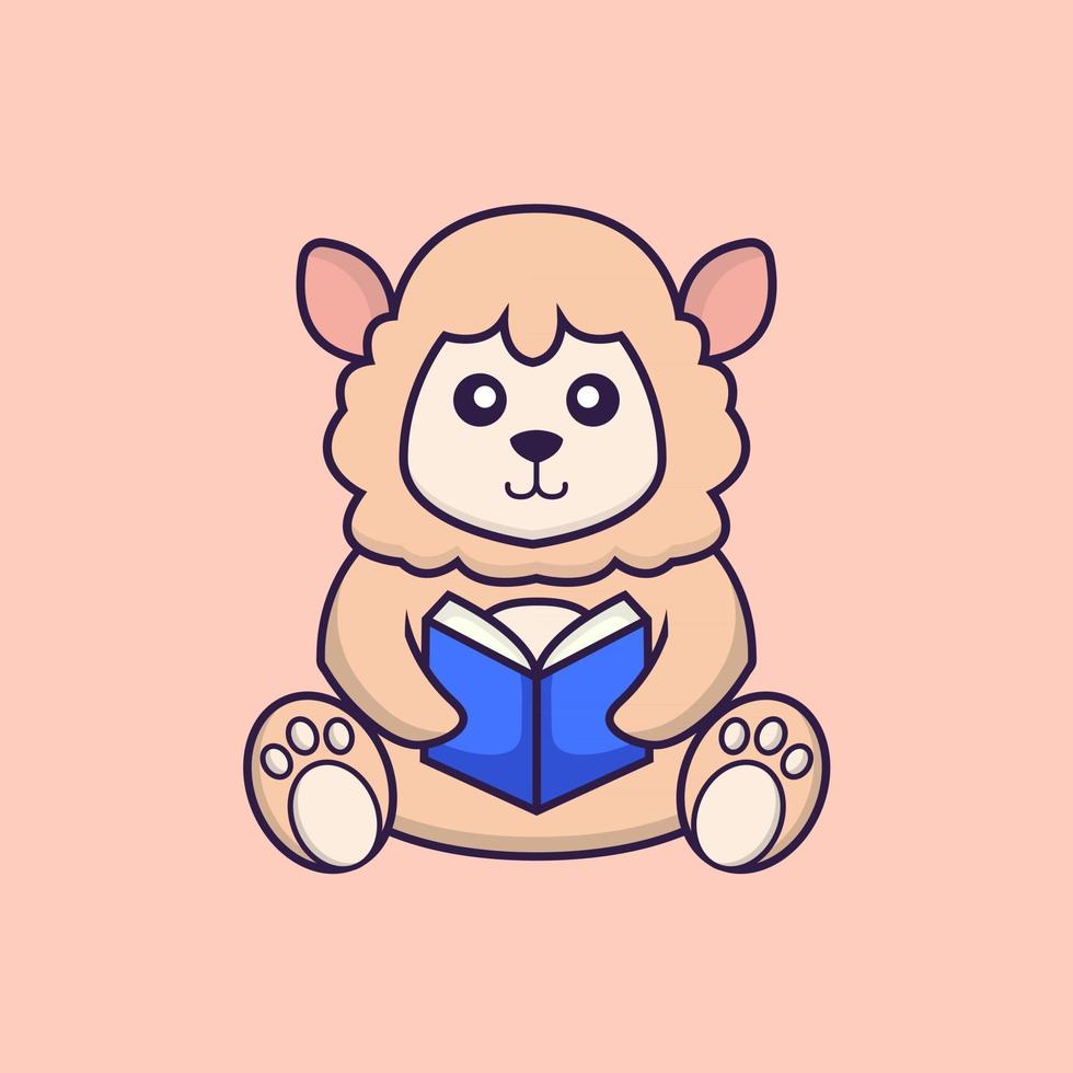 Cute sheep reading a book. vector