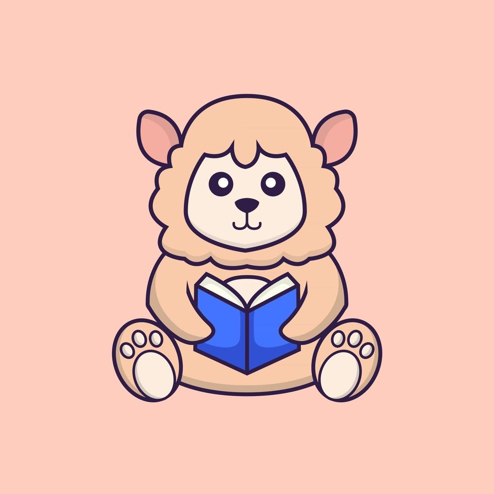 Cute sheep reading a book. vector