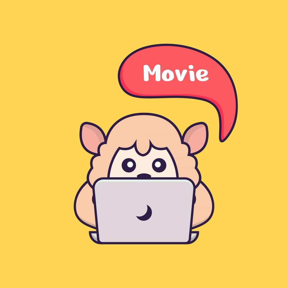 Cute sheep is watching a movie. vector