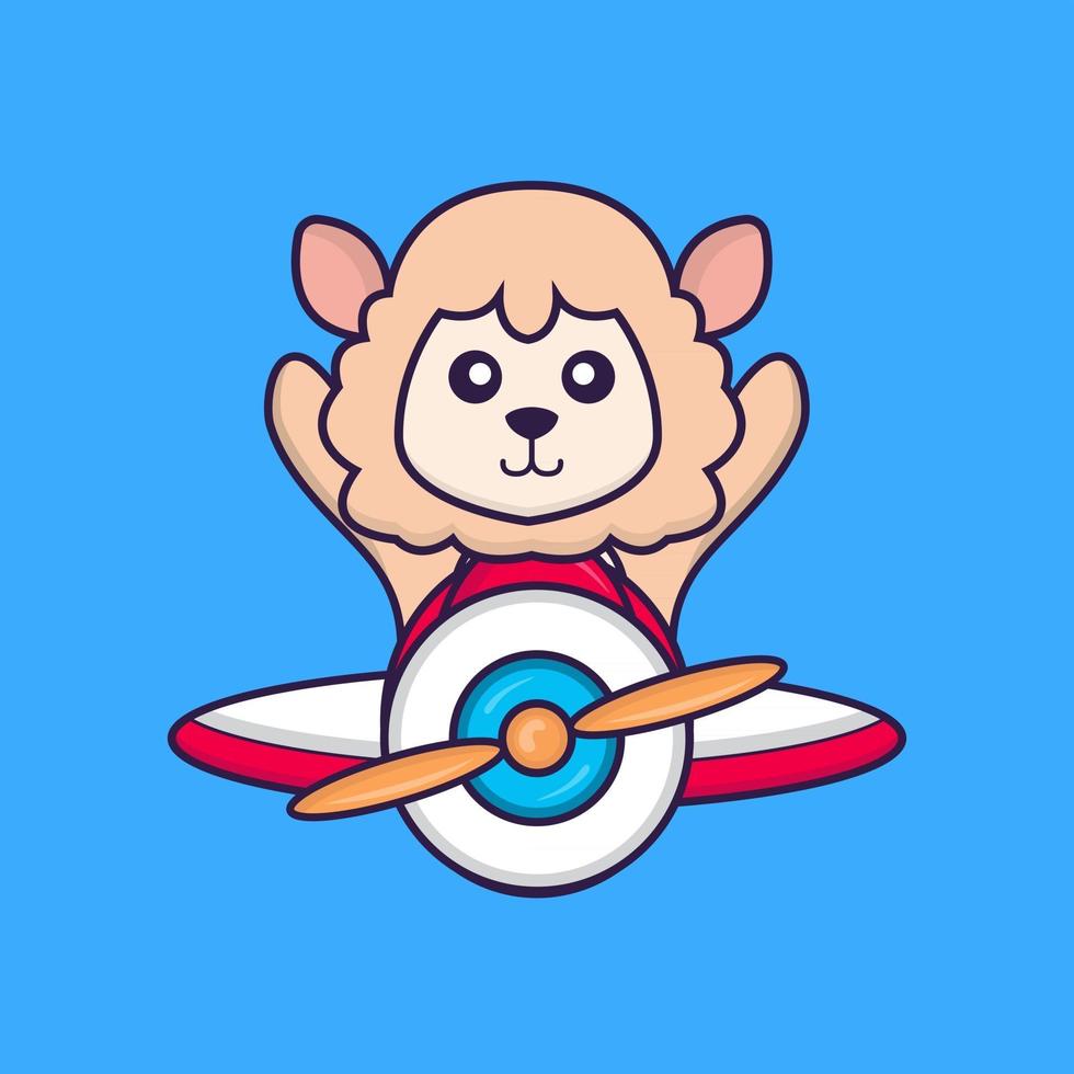 Cute sheep flying on a plane. vector
