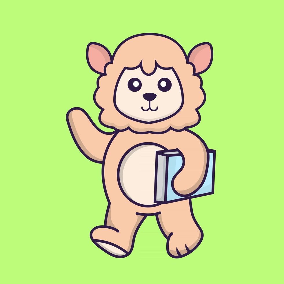 Cute sheep holding a book. vector