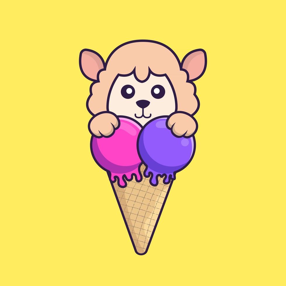 Cute sheep with sweet ice cream. vector