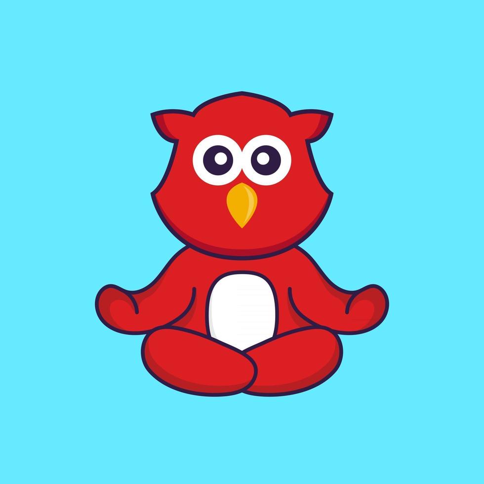 Cute bird is meditating or doing yoga. vector