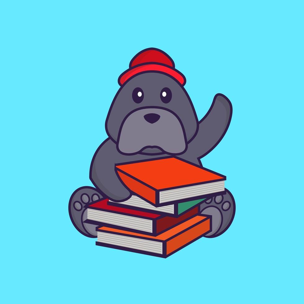 Cute dog reading a book. vector