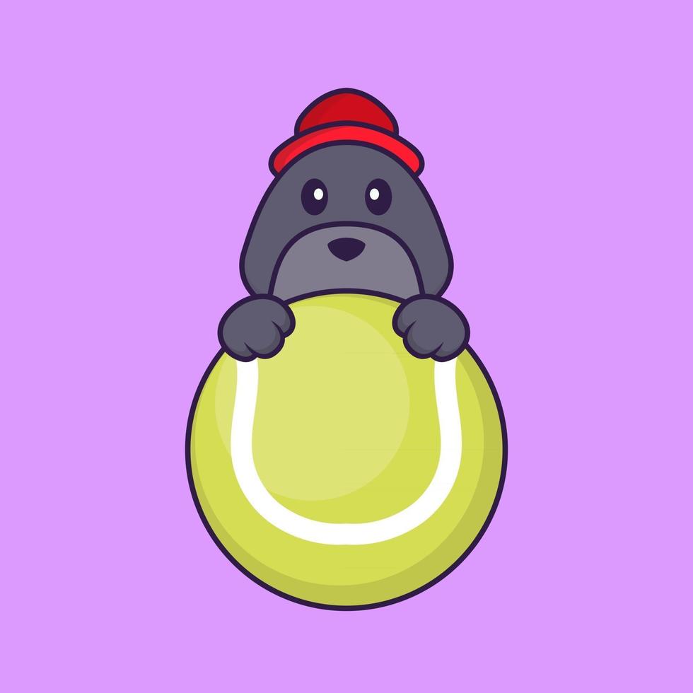 Cute dog playing tennis. vector