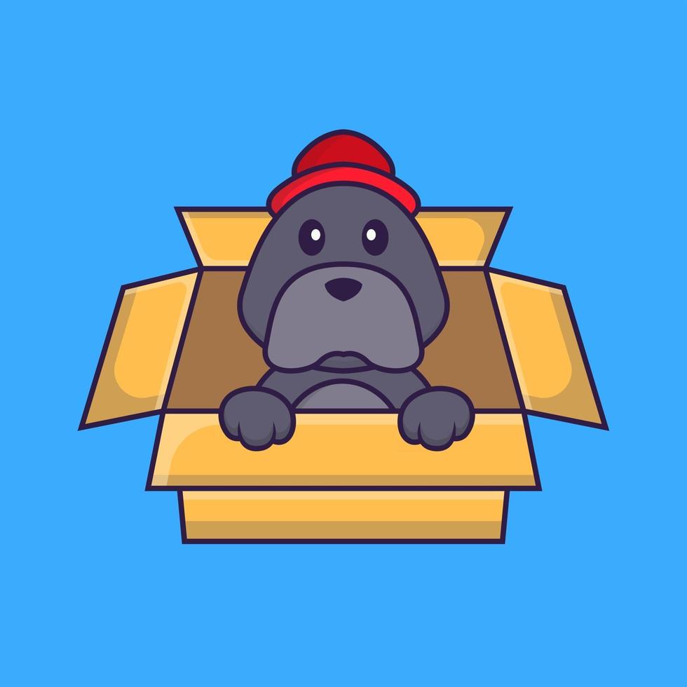 Cute dog Playing In Box. vector