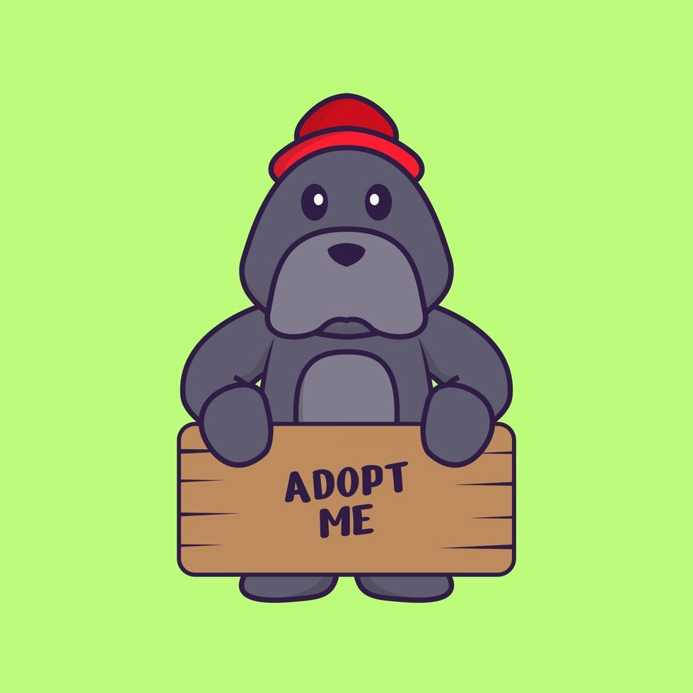 Cute dog holding a poster Adopt me. vector