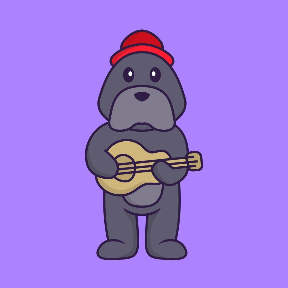 Cute dog playing guitar. vector