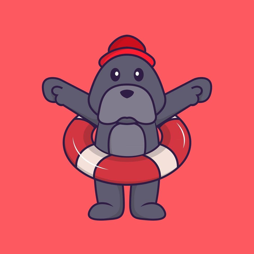 Cute dog using a float. vector