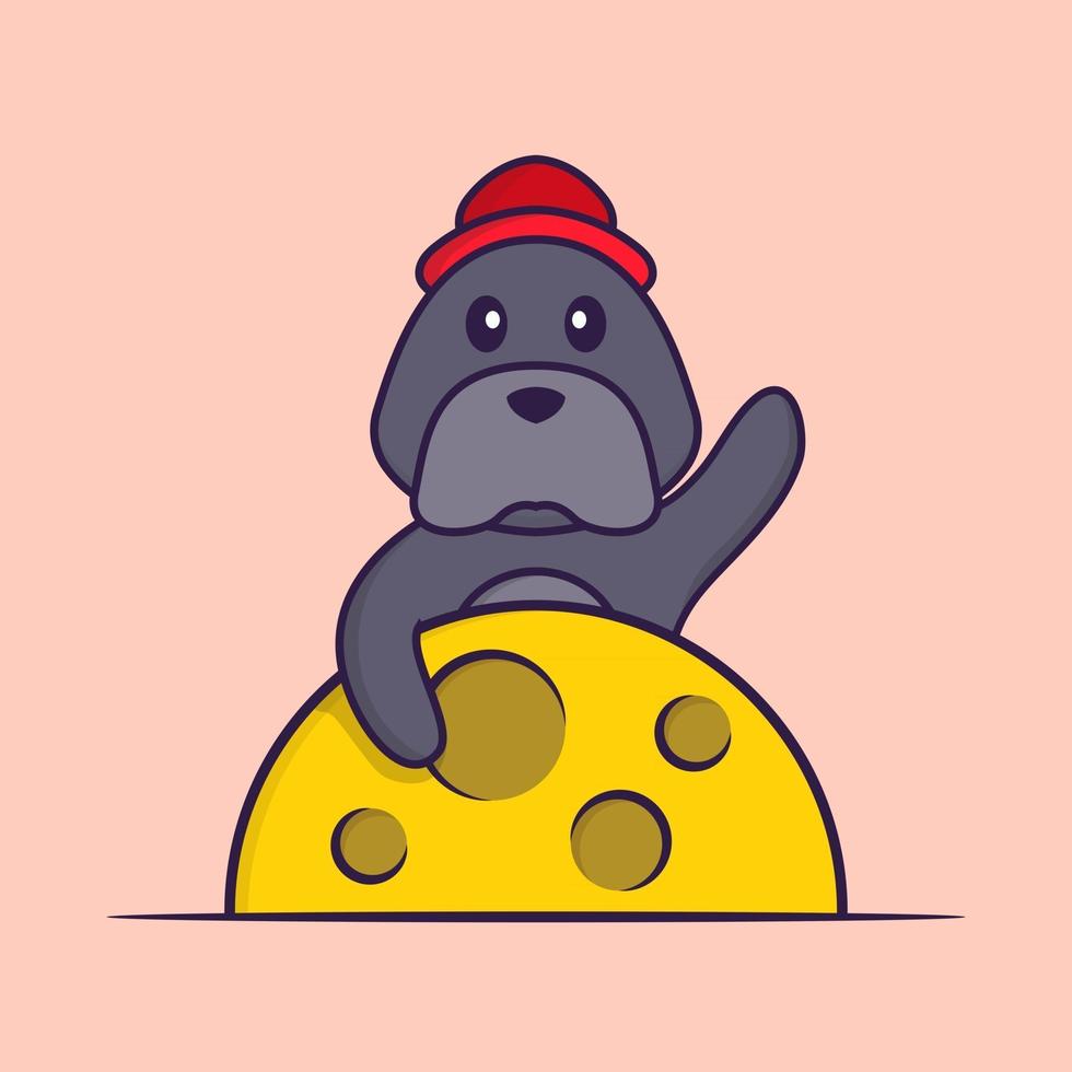 Cute dog is on the moon. vector
