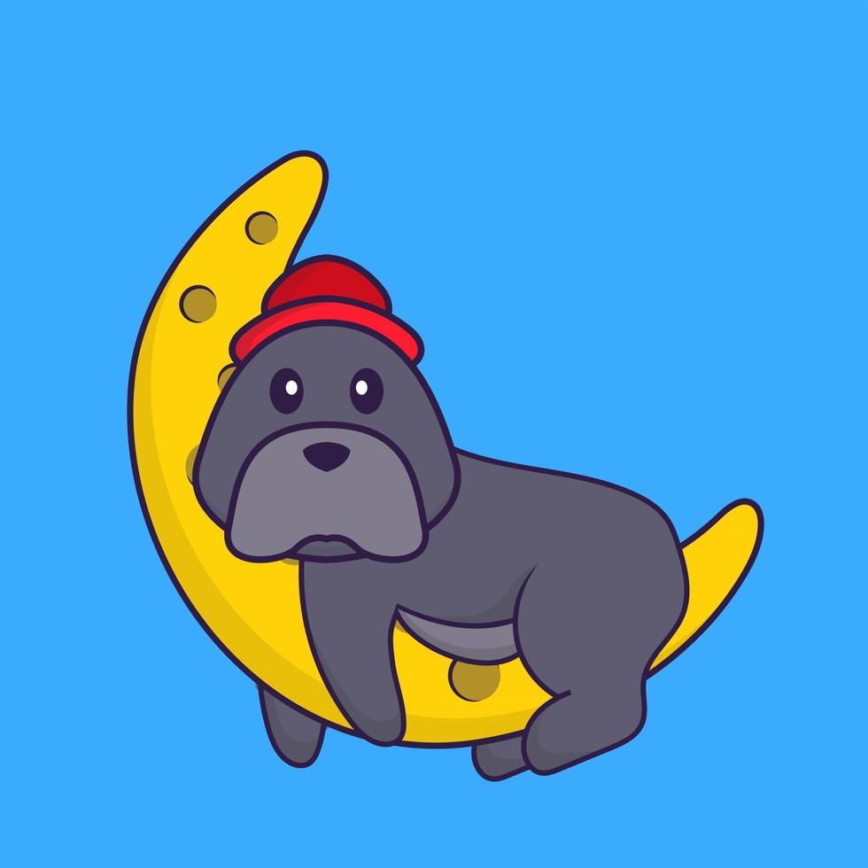 Cute dog is on the moon. vector