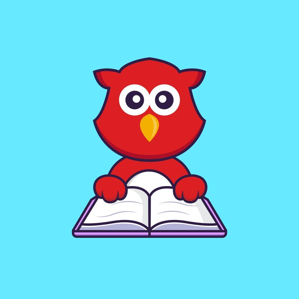 Cute bird reading a book. vector