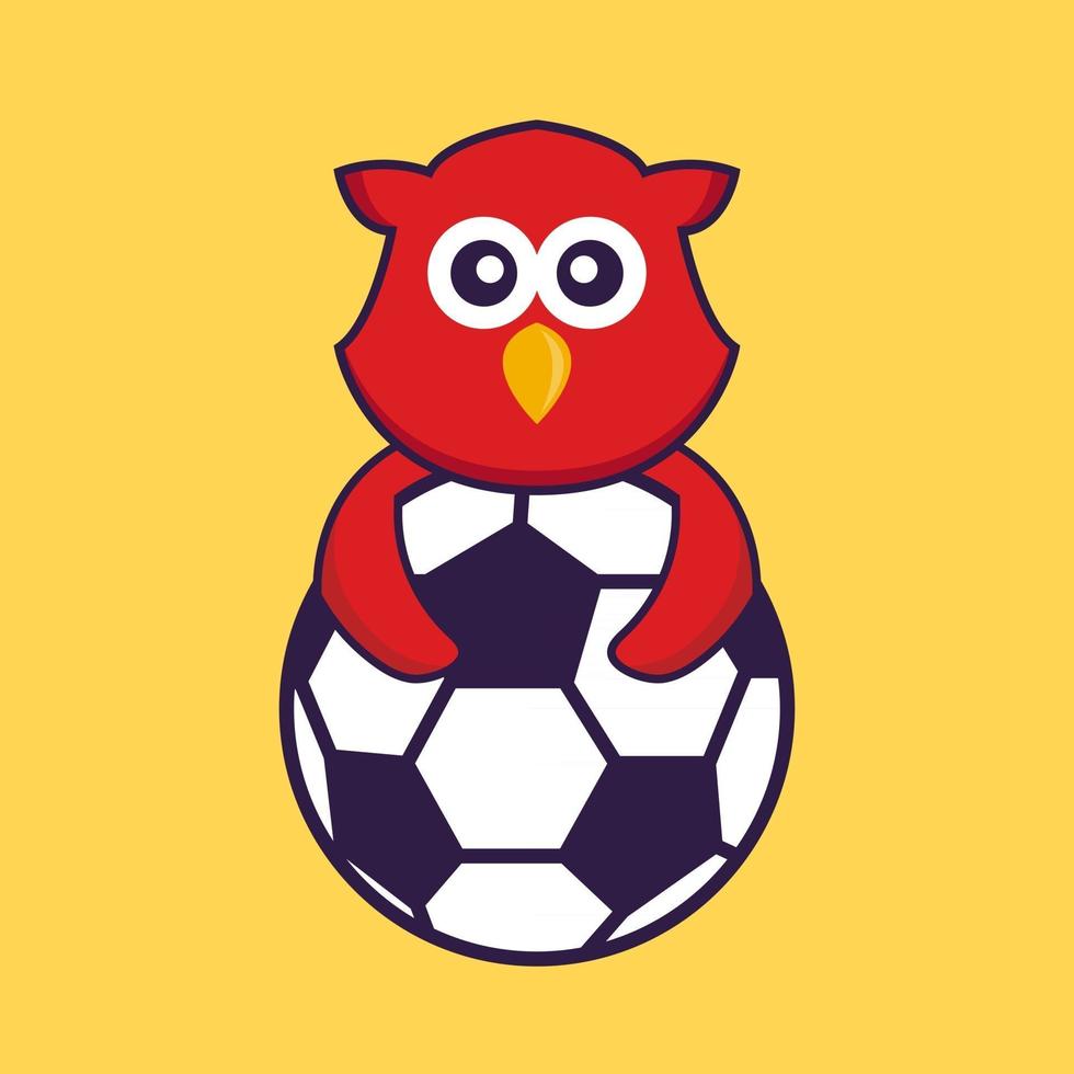Cute bird playing soccer. vector