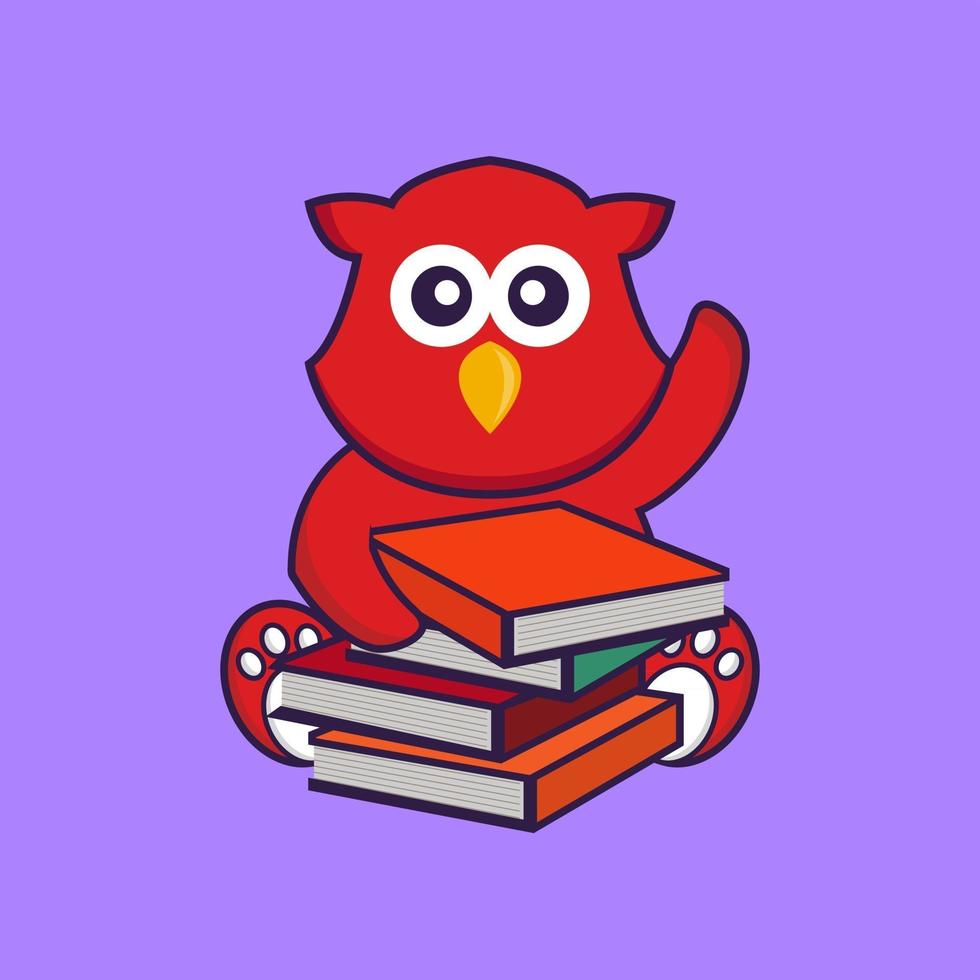 Cute bird reading a book. vector
