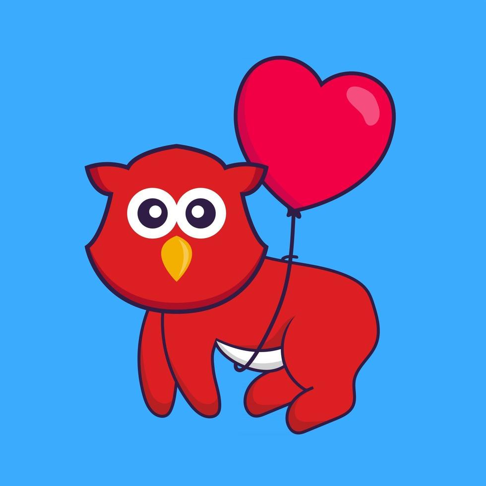 Cute bird flying with love shaped balloons. vector