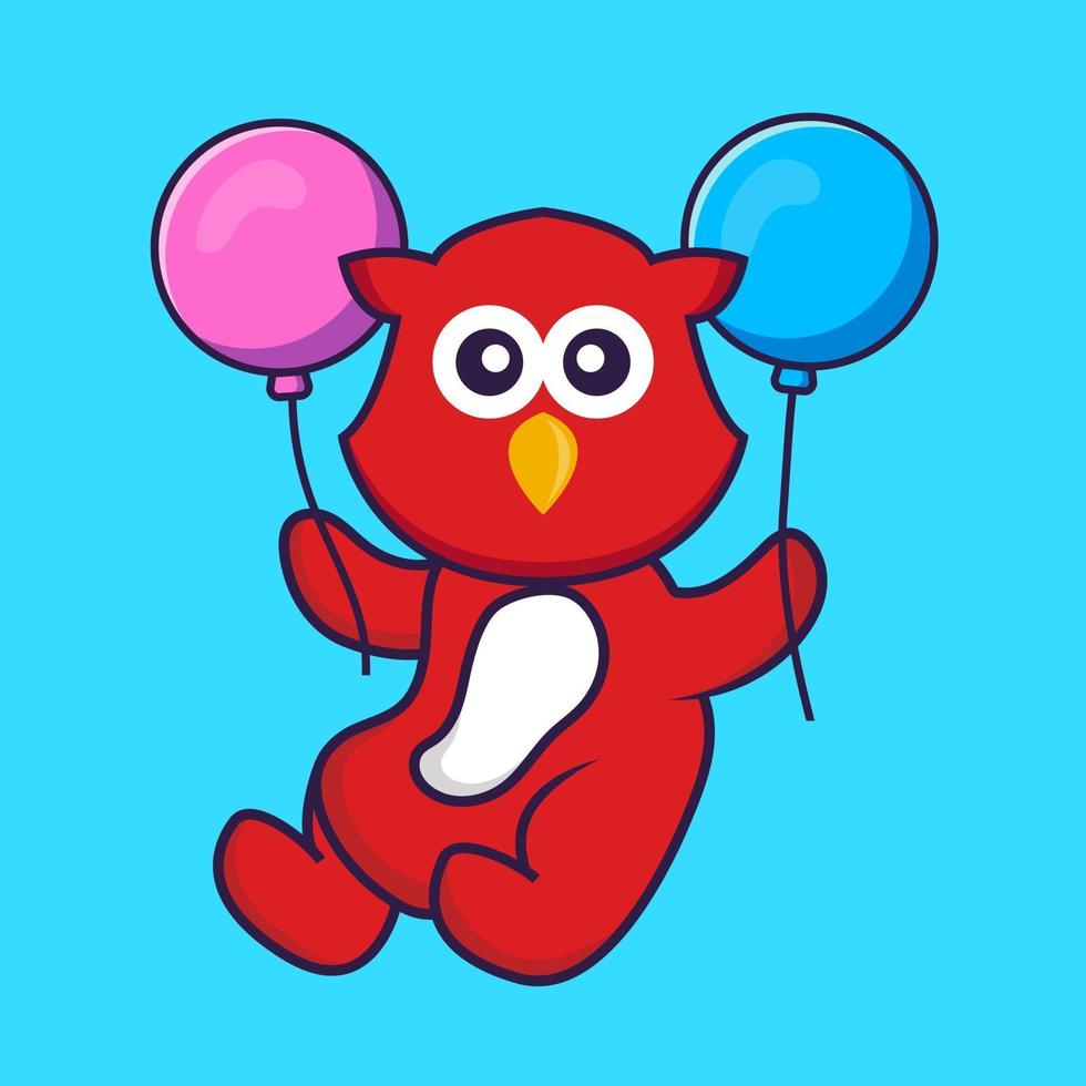 Cute bird flying with two balloons. vector
