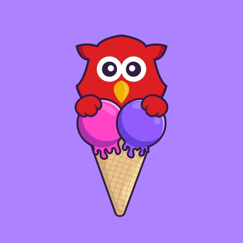 Cute bird with sweet ice cream. vector