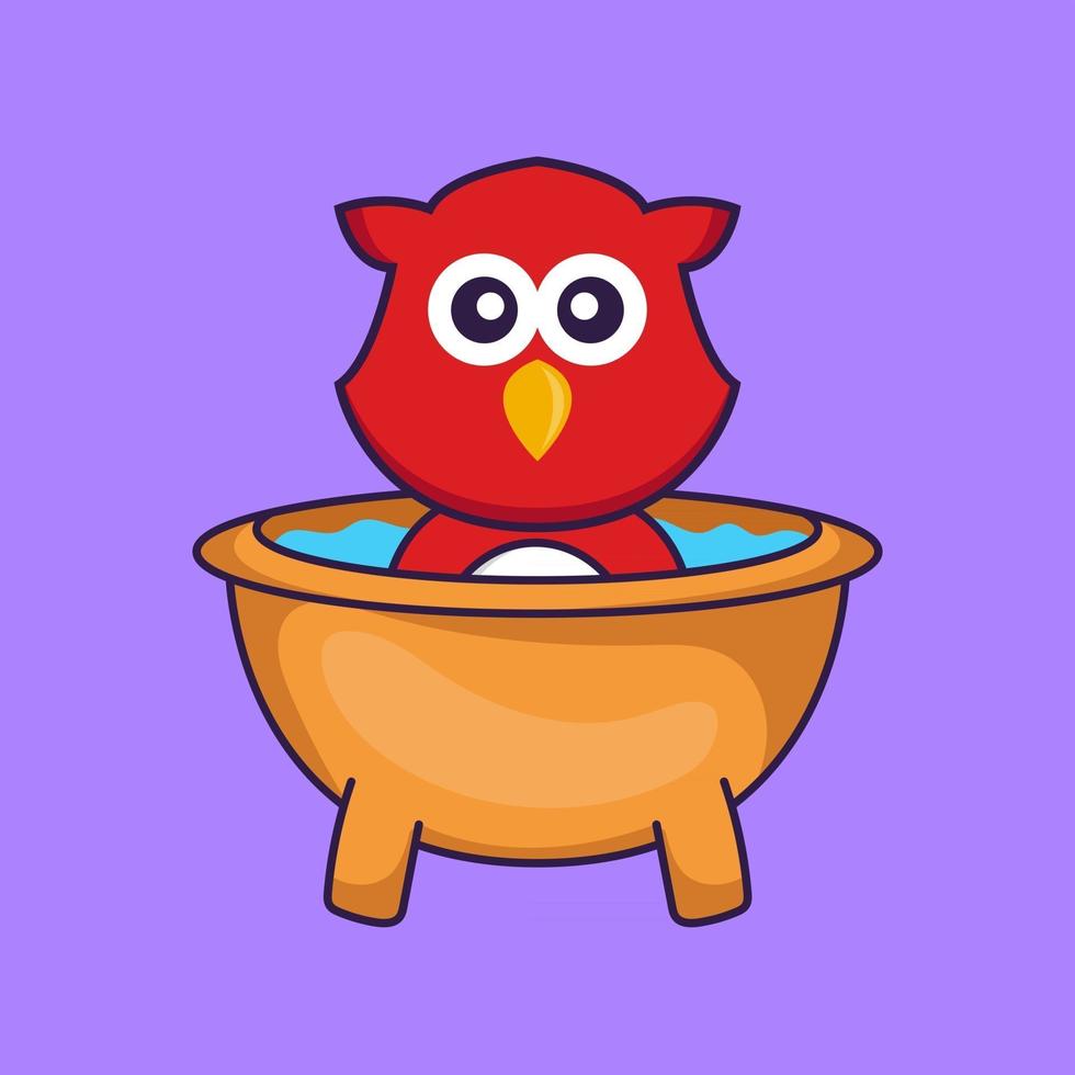 lindo pájaro tomando un baño en la bañera. vector