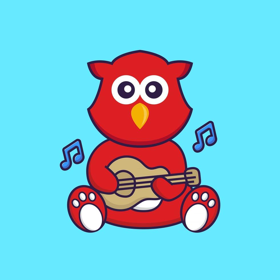 Cute bird playing guitar. vector