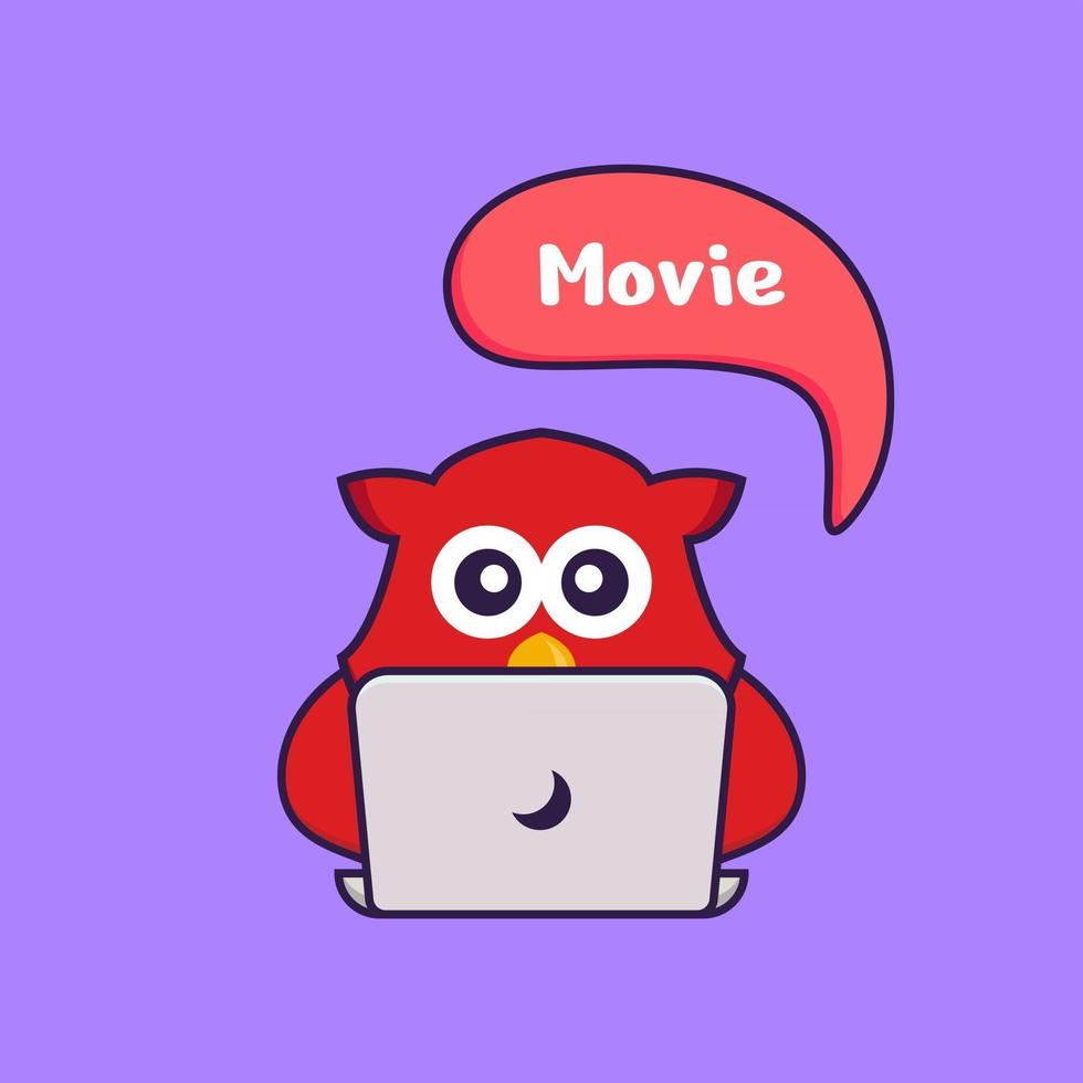 lindo pájaro está viendo una película. vector