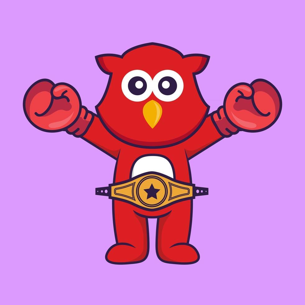 Cute bird in boxer costume with champion belt. vector