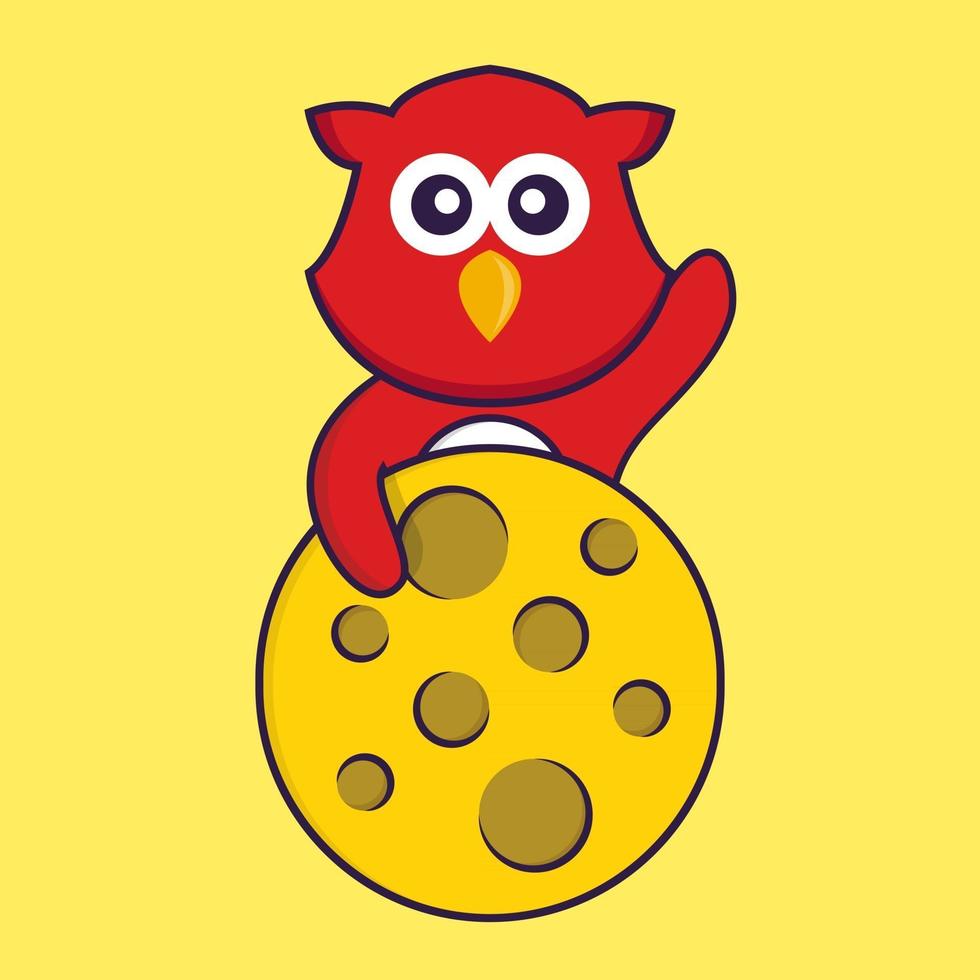 Cute bird is on the moon. vector