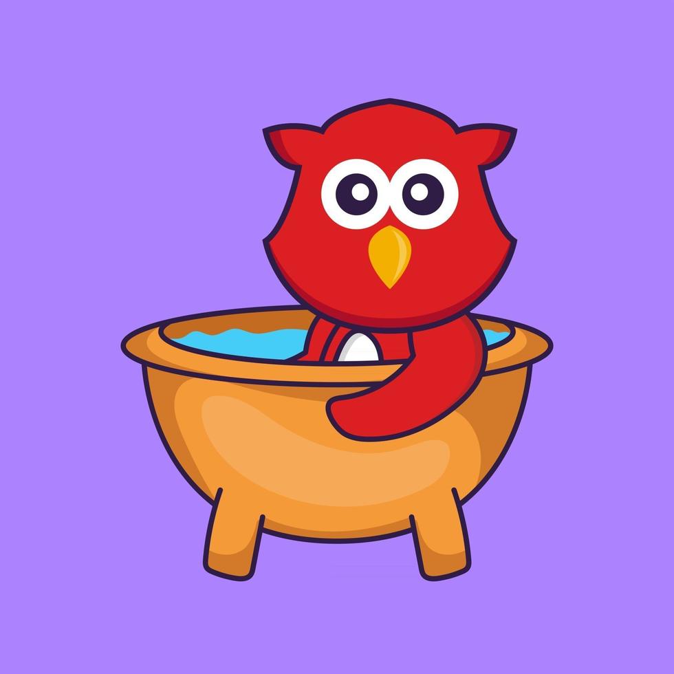 Cute bird taking a bath in the bathtub. vector