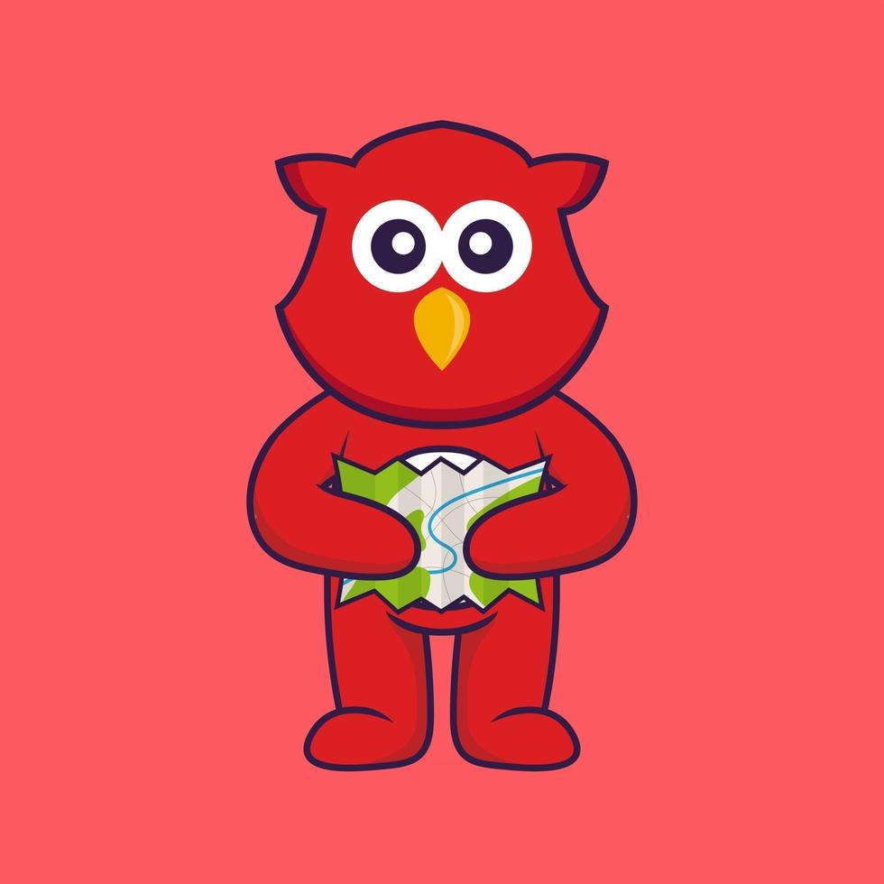 Cute bird holding a map. vector