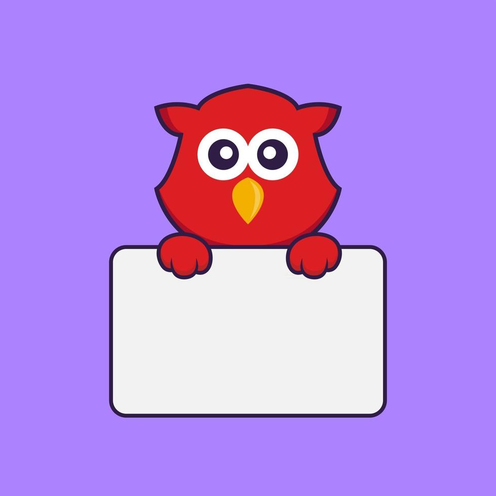 Cute bird holding whiteboard. vector