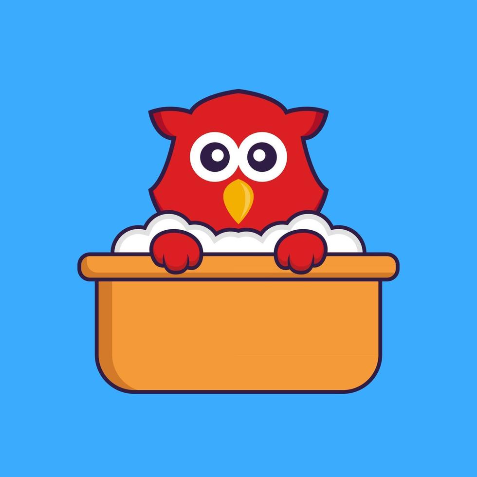 Cute bird taking a bath in the bathtub. vector