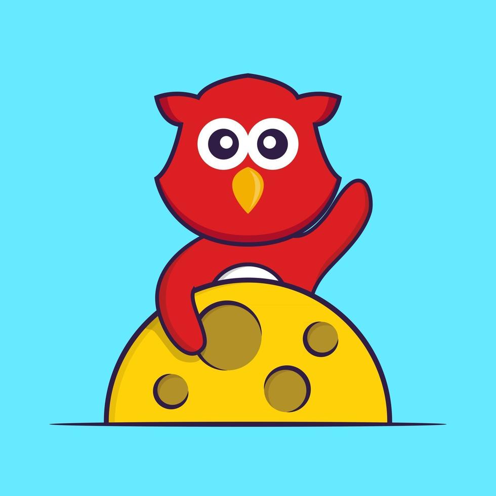 Cute bird is on the moon. vector